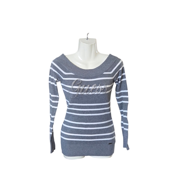 Guess Charcoal and White Striped Knit Top - Picture 2 of 9